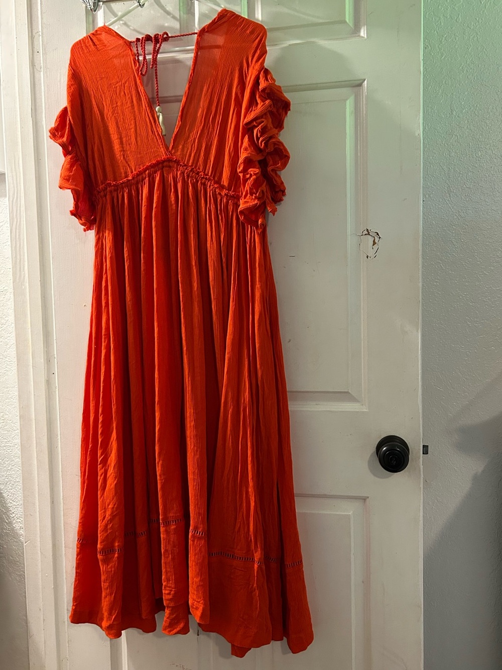 Free People Orange Embroidered Ruffle Sleeve Maxi Dress - Picture 4 of 5